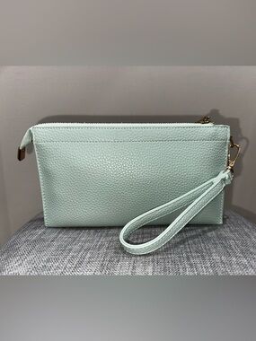 Mint Green Leather Wristlet Clutch - Brand Unspecified